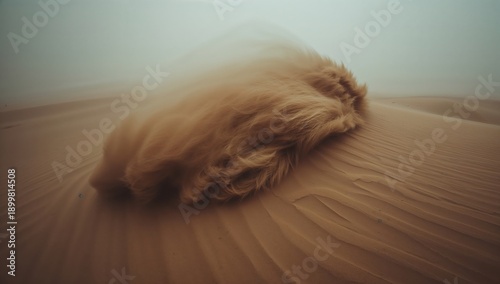 Sand Flows Over a Desert Landscape With Soft Textures and Warm Colors on a Su...