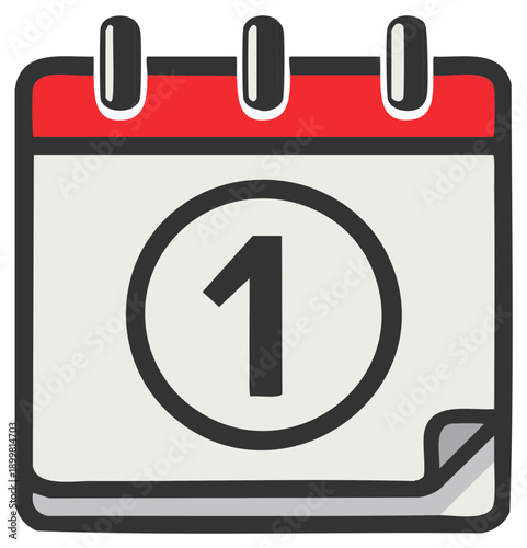 Clean illustration of a calendar page showing the number one for the first day of the month