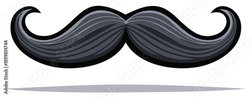Stylized dark gray handlebar mustache with curled ends and a slight shadow