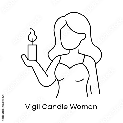 Vigil Candle Woman Outline Icon – Memorial Awareness Line Vector