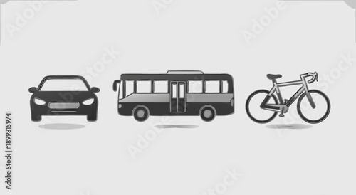 Transportation Icons: Car, Bus, and Bicycle