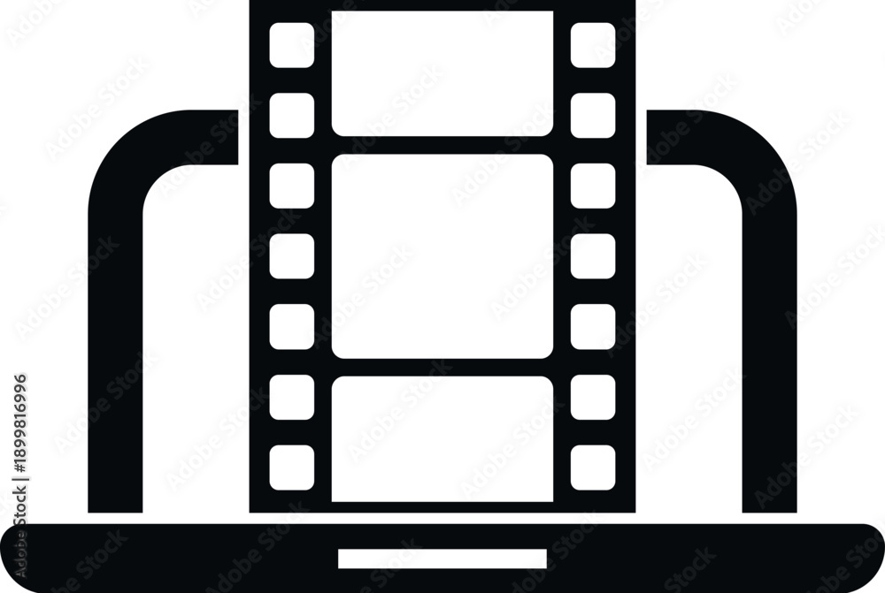 Obraz premium Laptop displaying a movie film reel illustrating online video streaming and cinema