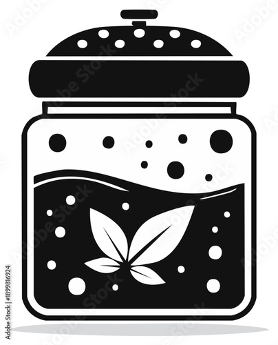 Jar icon graphic design with leaves and bubbles inside preserves canning illustration for food products or branding