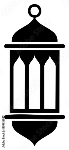 Traditional Islamic Lantern Silhouette with Arch Shaped Windows and Decorative Finial