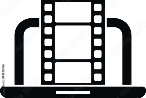 Laptop displaying a movie film reel illustrating online video streaming and cinema