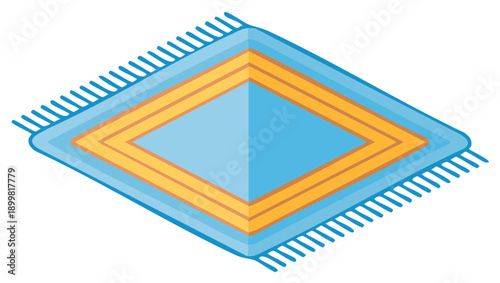 Isometric Style Area Rug with Fringes and Geometric Design