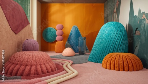 Colorful Art Installation With Soft Shapes in a Modern Indoor Space During Da...