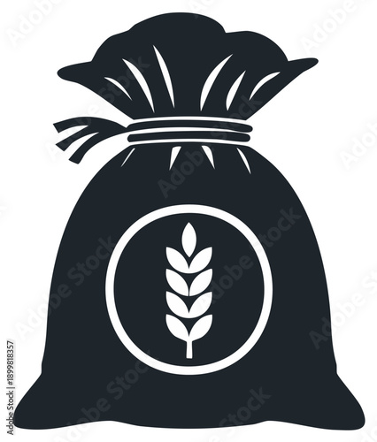 Harvest Grain Sack Symbol with Wheat Stalk Emblem Agricultural Icon
