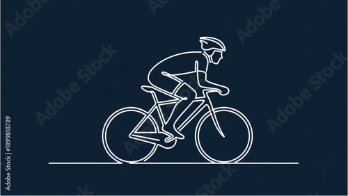 Cyclist Riding Bicycle on Road, Line Art Illustration, Sports Scene, Dark Background, Profile View