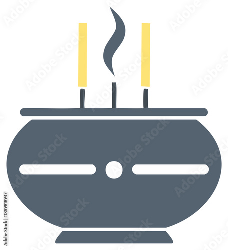Incense burner with three lit candles emitting smoke and flame icon