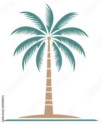 Simple tropical palm tree illustration graphic evoking exotic island and summer vacation