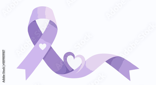 A purple awareness ribbon with hearts, symbolizing support and solidarity, vector illustration for social causes