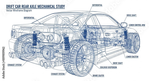 Drift Car Rear Axle Mechanical Study Blueprint.