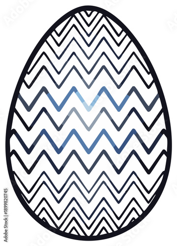 Vibrantly Decorated Easter Egg Illustration Featuring Dynamic Blue Chevron Zigzag Pattern Design