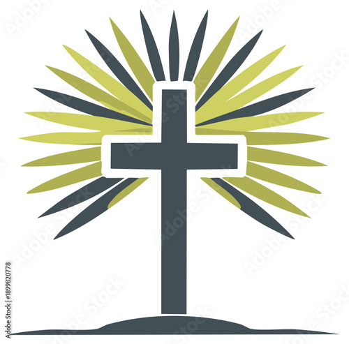 Christian Cross Symbol with Radiant Light Rays Bursting Outwards