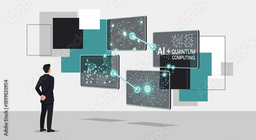 Futuristic vision: A businessman contemplating the convergence of AI and quantum computing