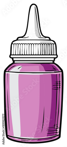 Purple liquid dropper bottle with white cap and tip