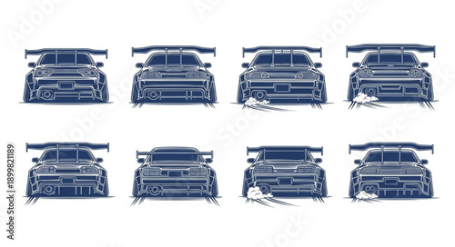Eight Pixel Art Sports Cars Rear View Collection.