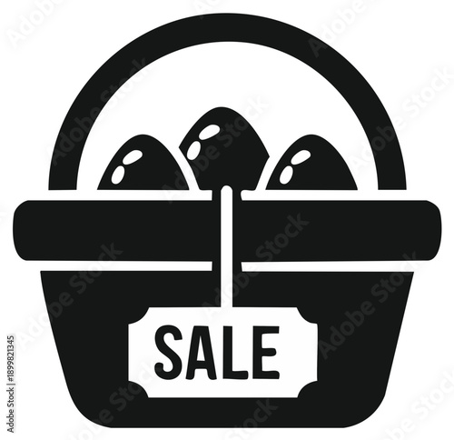 Easter basket with eggs and sale tag black silhouette vector icon for spring shopping promotions