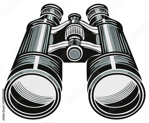 Binoculars detailed graphic illustration for adventure, exploration and discovery