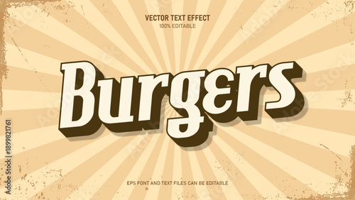 Burgers text, retro vintage style text effect