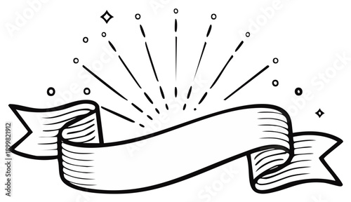 Blank Ribbon Banner with Exploding Rays and Stars Design Element