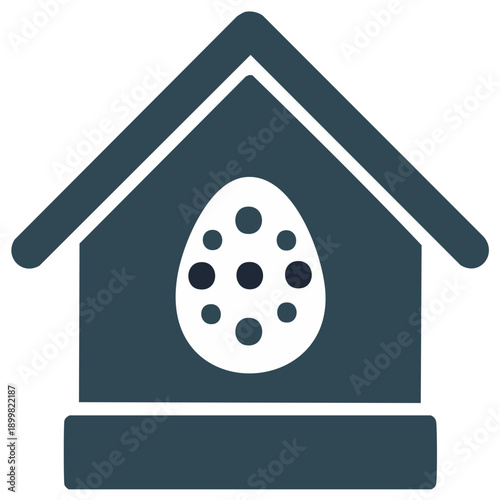 Simple icon of a spotted egg inside a chicken coop or farm building