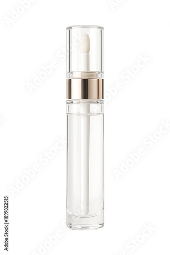 Clear lip gloss tube with gold cap on transparent background