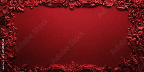 Red background with a decorative border, a red color scheme, a large copy space in the center of the frame for text or design