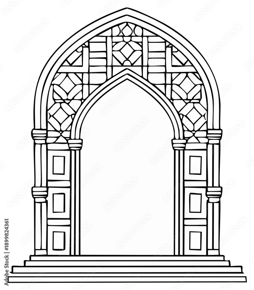 Fototapeta premium Architectural Archway Illustration in Black and White, Gothic Style Design