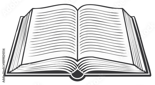 Open blank book with visible pages and binding in a simple illustration style.