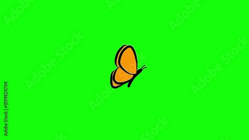 Orange butterfly flying animation on green screen background