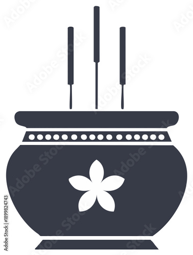 Asian Incense Pot with Flower Motif, Offering Sticks for Prayers and Meditation