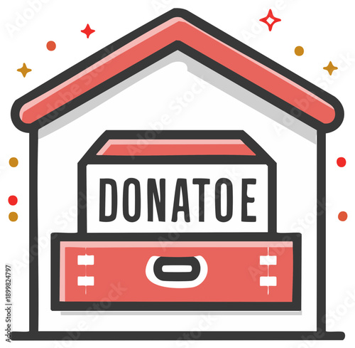 Cartoon house silhouette holding a donation box for charity and giving