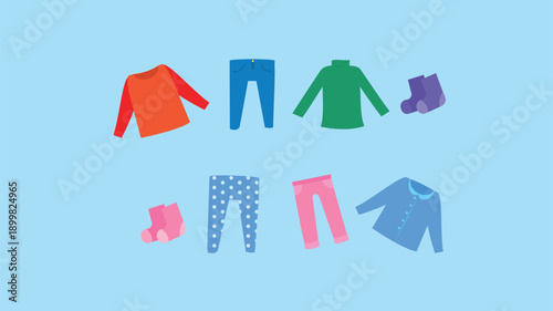 Vector illustration of a set of clothes for children. Flat style.