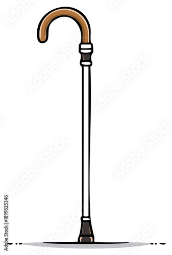 Cartoon illustration of a walking cane with a curved handle