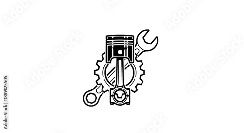 Engine Piston and Wrench Icon.