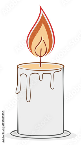 Cartoon illustration of a burning candle with melting wax, celebration illustration or symbol of hope, faith and remembrance