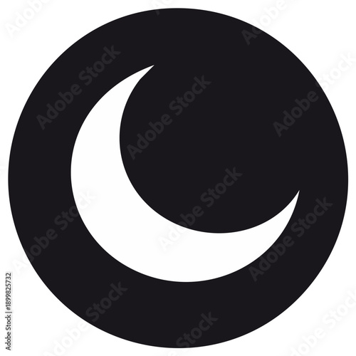 Crescent moon vector icon white on black circle celestial lunar phase symbol