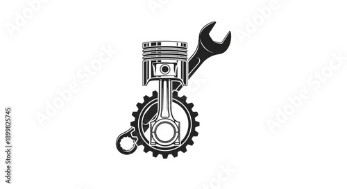 Engine Piston and Wrench Mechanical Repair Concept.