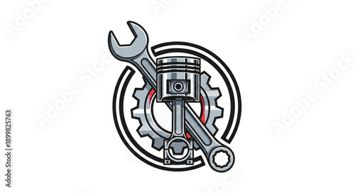 Engine Piston and Wrench Mechanical Repair Concept.