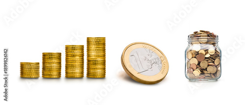 Euro Münzen in verschiedenen Ansichten