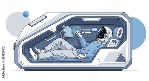 Futuristic depiction of an astronaut piloting a spacecraft in deep space exploration mission