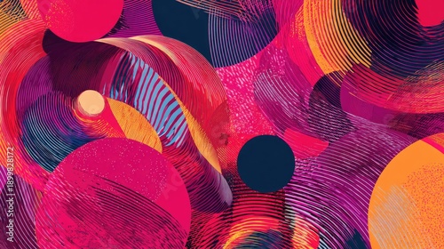 Abstract artwork of overlapping circles and lines in vibrant colors