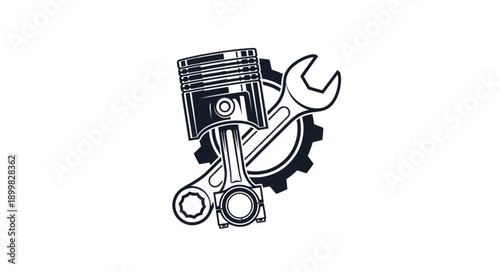 Engine Piston Wrench and Gear Mechanical Icon.