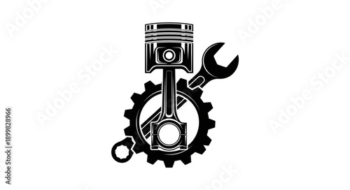 Engine Piston Gear and Wrench Mechanical Icon.