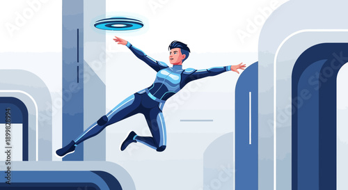 Futuristic levitation scene with advanced technology and vibrant blue color palette