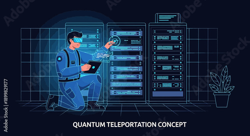 Futuristic network engineer interacting with servers using augmented reality system