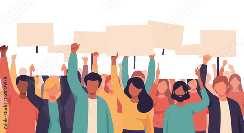 Diverse group of people protesting with blank signs.