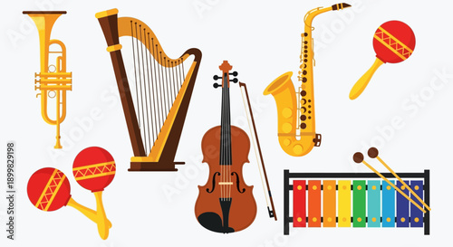 Assorted Musical Instruments in Vibrant Cartoon Style.